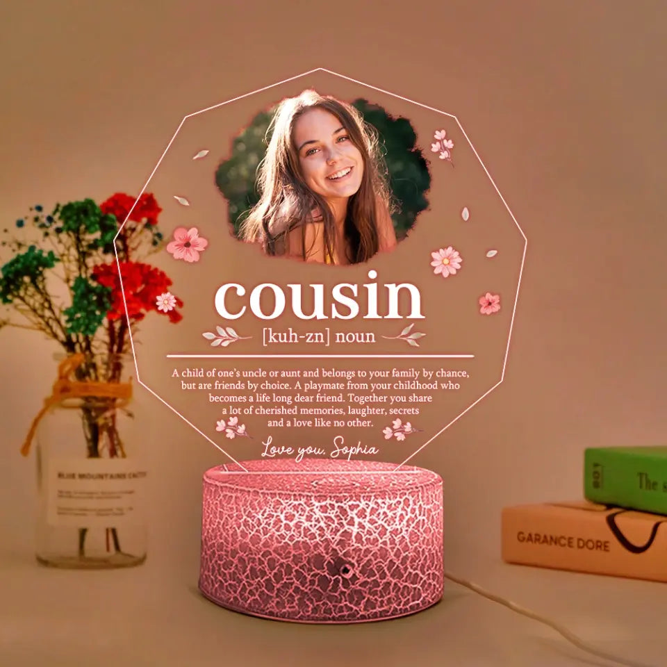 Cousin Definition Led Light Personalized Photo & Name Birthday Gift