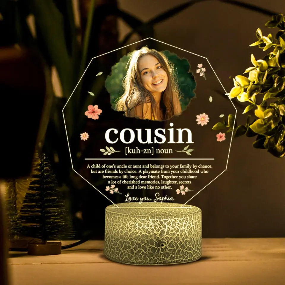 Cousin Definition Led Light Personalized Photo & Name Birthday Gift