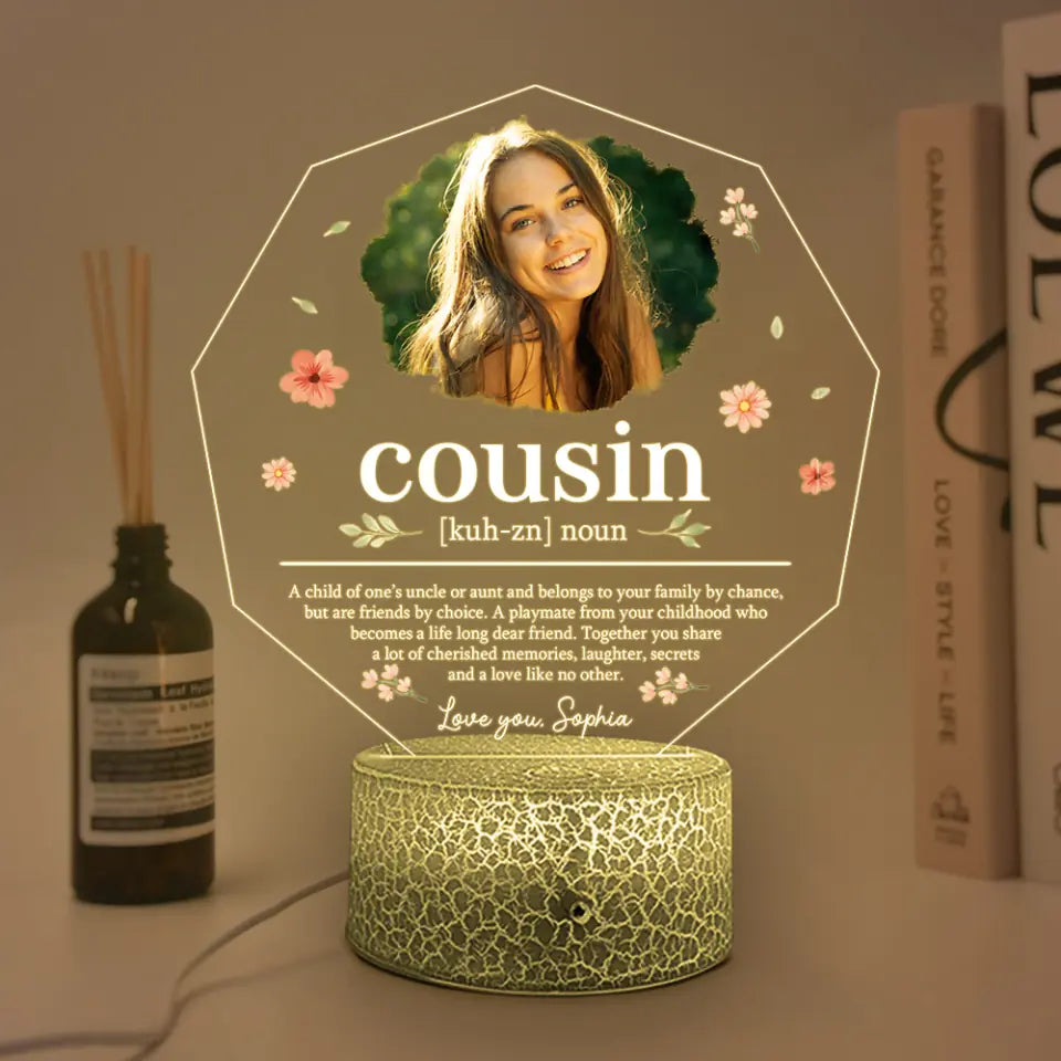 Cousin Definition Led Light Personalized Photo & Name Birthday Gift