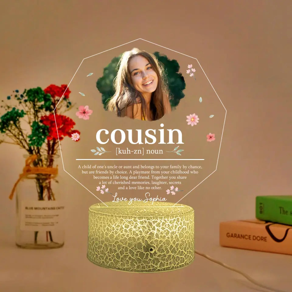 Cousin Definition Led Light Personalized Photo & Name Birthday Gift