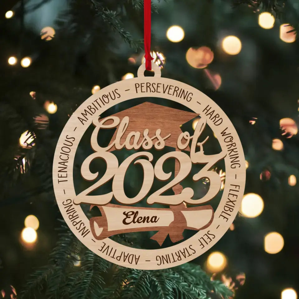 Class Of 2025 Ambitious Persevering Hard Working Flexible - Custom Name Wooden Ornament - Graduation Gifts | 306IHPNPOR627