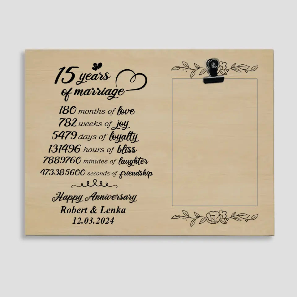 15 Years Of Marriage Happy Anniversary Photo Clip Frame