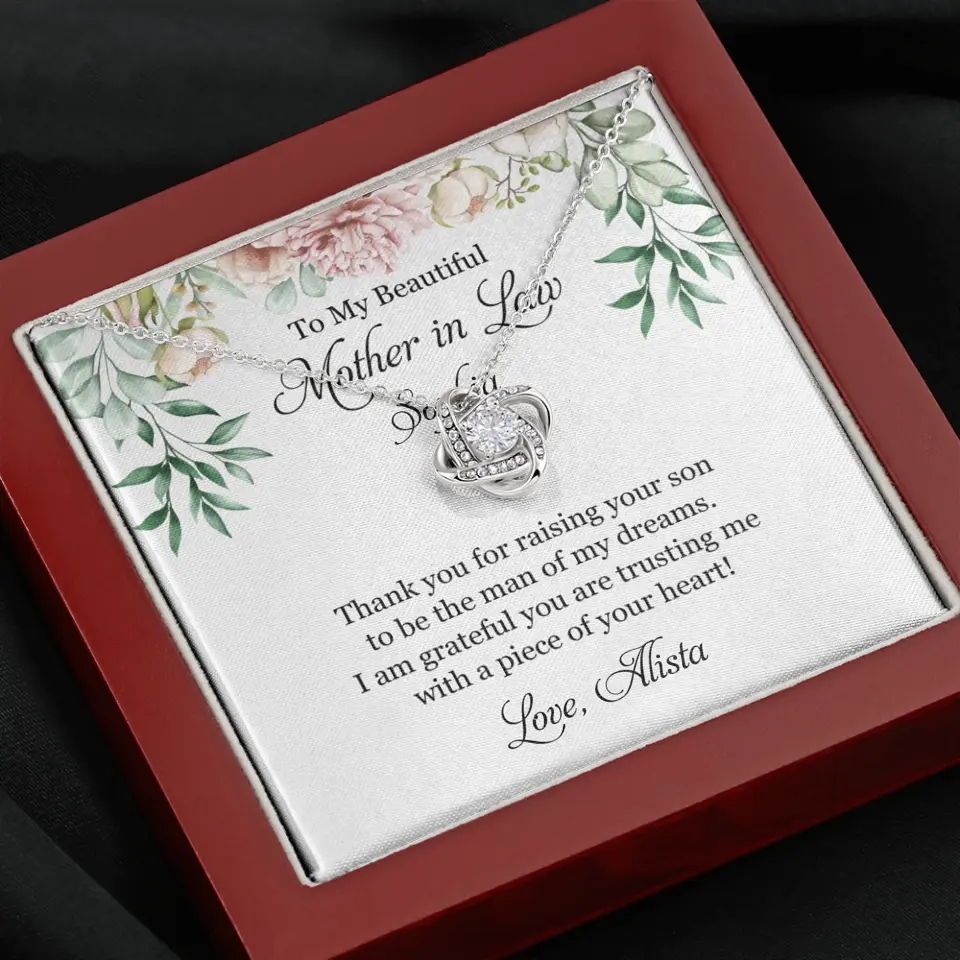 To My Beautiful Mother In Law Thank You Personalized Silver Jewellery
