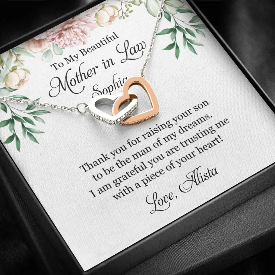 To My Beautiful Mother In Law Thank You Personalized Silver Jewellery