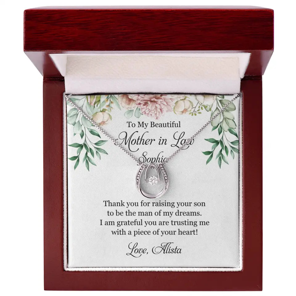 To My Beautiful Mother In Law Thank You Personalized Silver Jewellery
