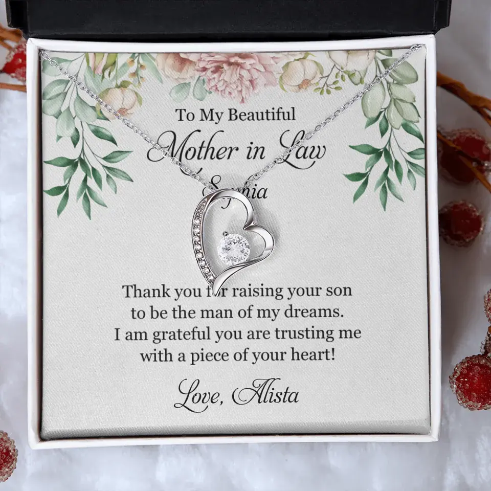 To My Beautiful Mother In Law Thank You Personalized Silver Jewellery