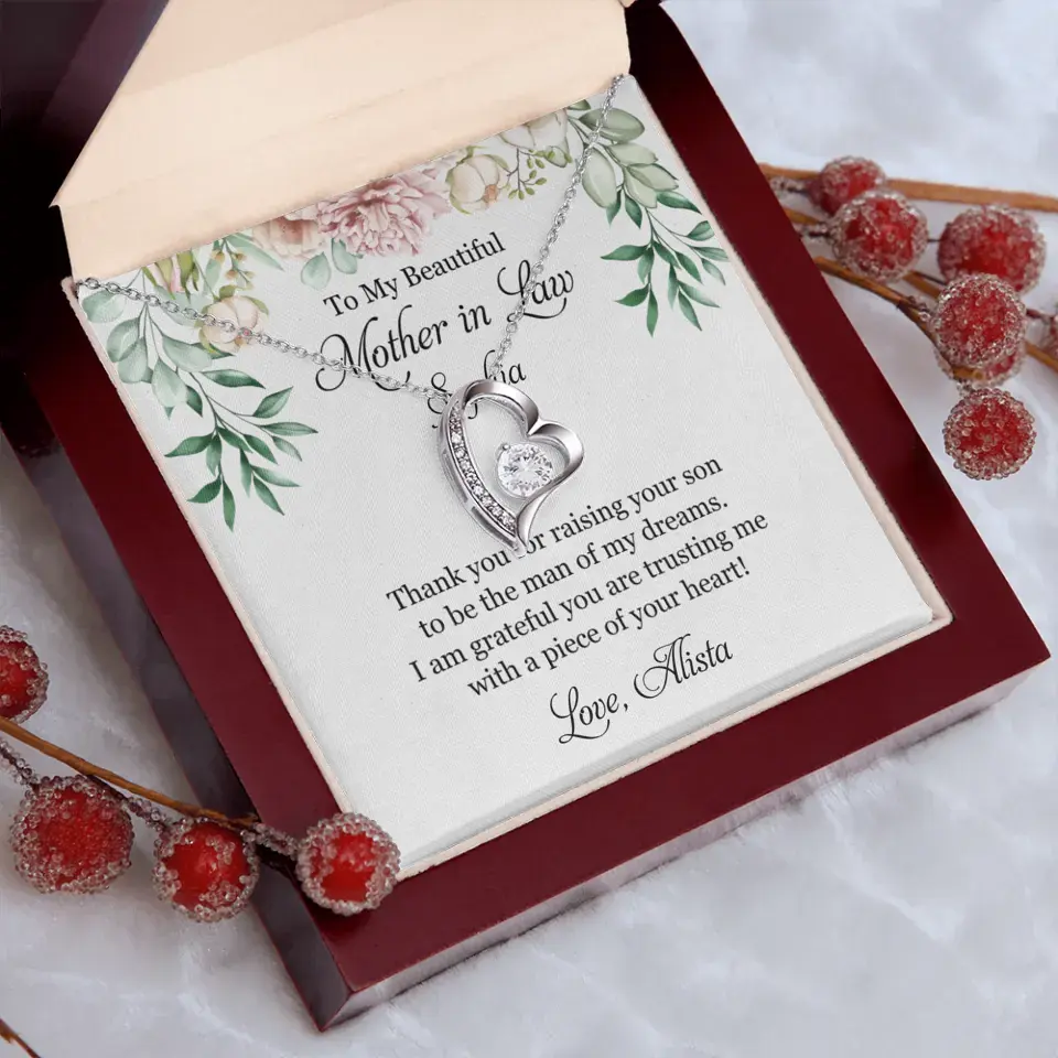 To My Beautiful Mother In Law Thank You Personalized Silver Jewellery
