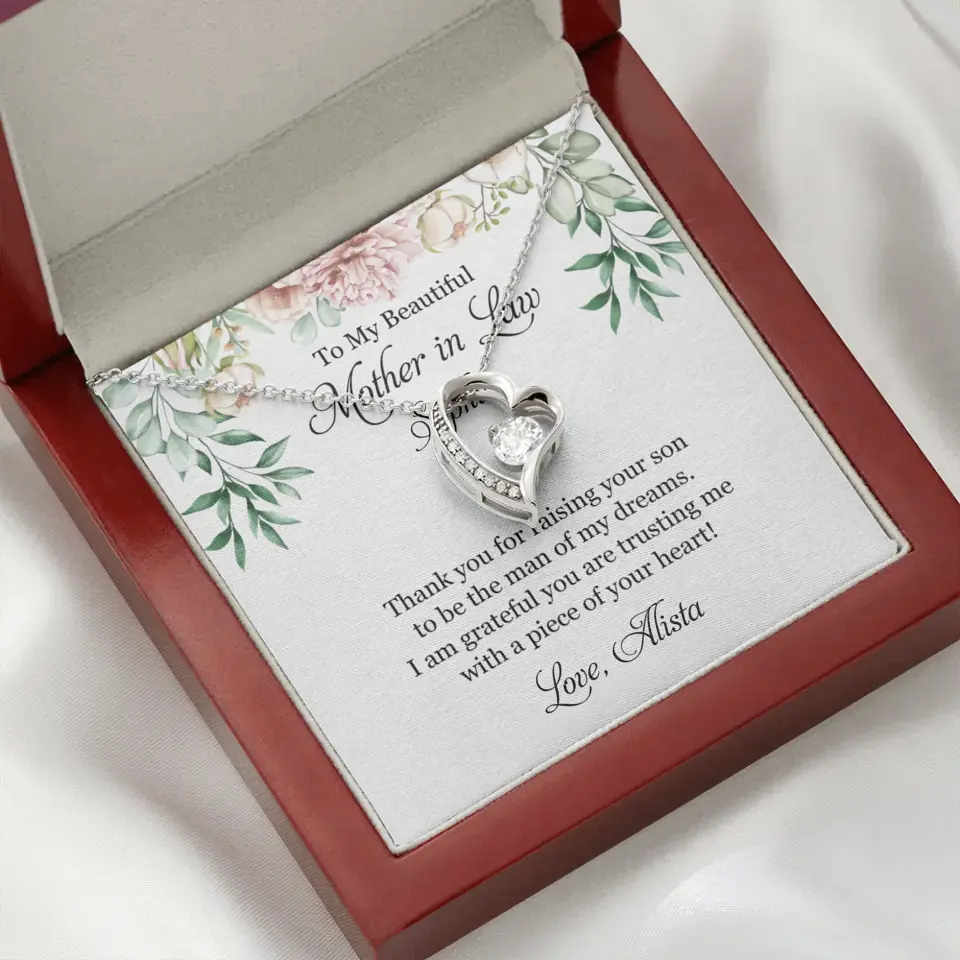 To My Beautiful Mother In Law Thank You Personalized Silver Jewellery