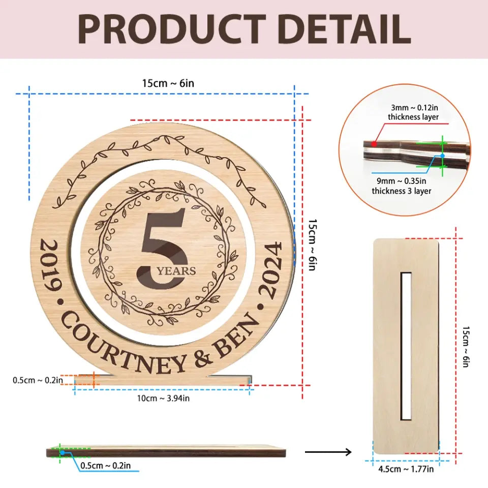 5th Anniversary Acrylic and Wooden Sign Wedding Anniversary Gift for Husband Wife