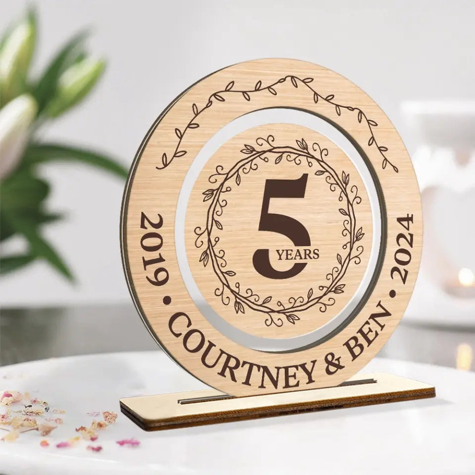 5th Anniversary Acrylic and Wooden Sign Wedding Anniversary Gift for Husband Wife