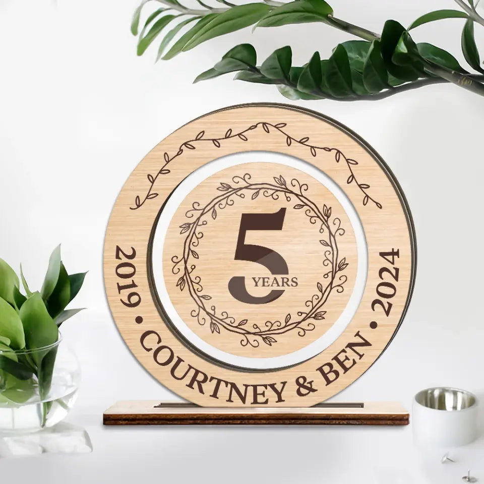 5th Anniversary Acrylic and Wooden Sign Wedding Anniversary Gift for Husband Wife