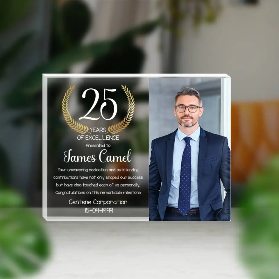 Years Of Excellence Happy Work Anniversary Personalized Shaped Plaque