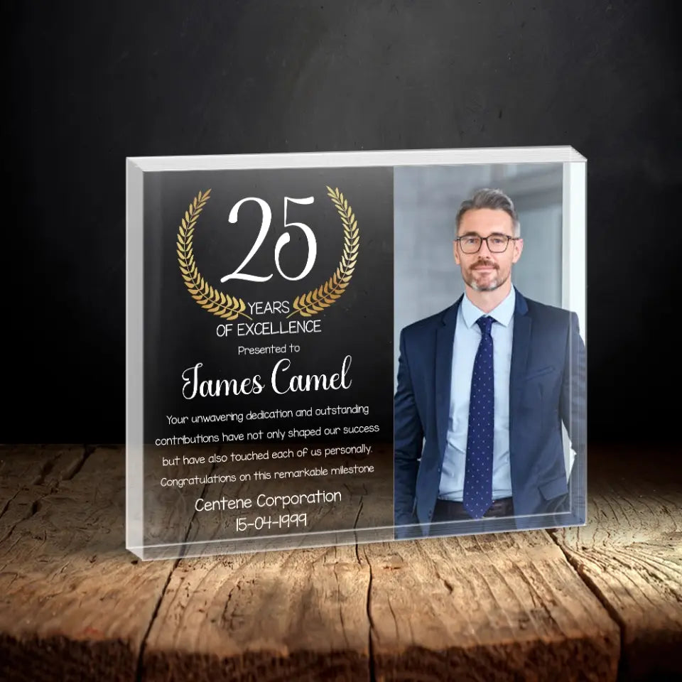 Years Of Excellence Happy Work Anniversary Personalized Shaped Plaque