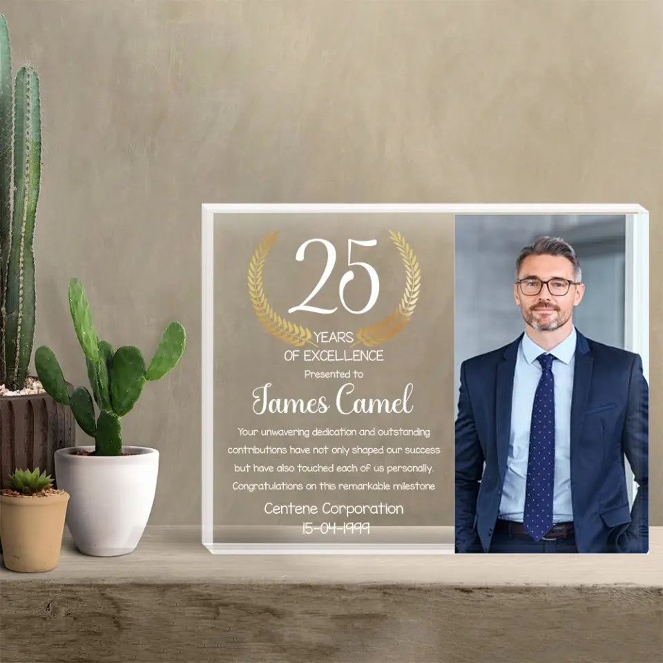 Years Of Excellence Happy Work Anniversary Personalized Shaped Plaque