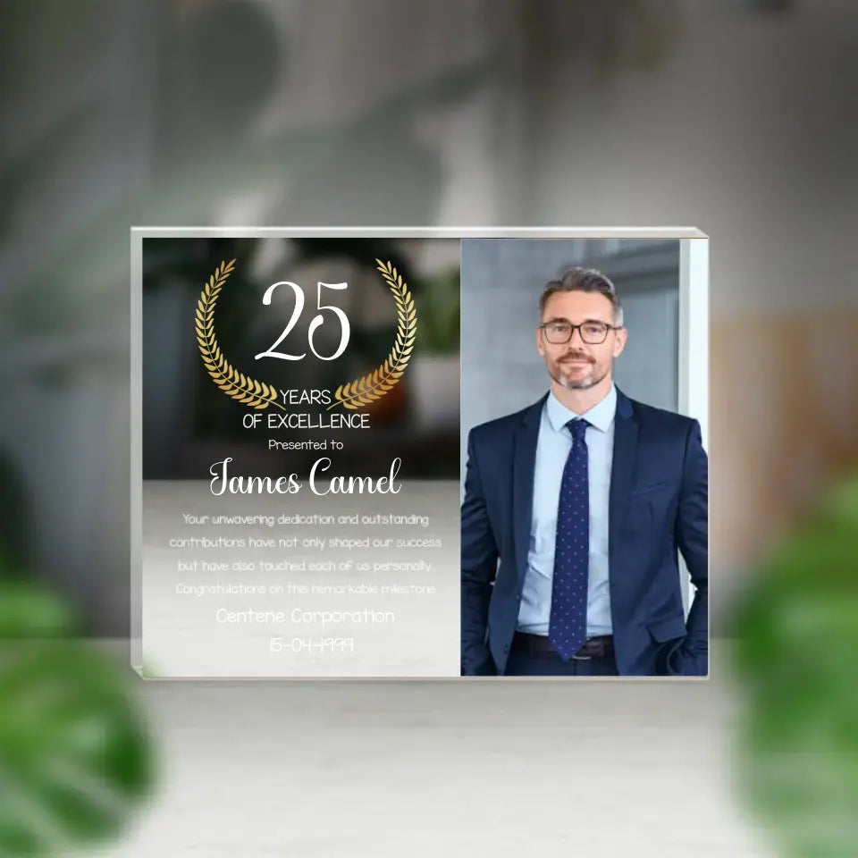 Years Of Excellence Happy Work Anniversary Personalized Shaped Plaque