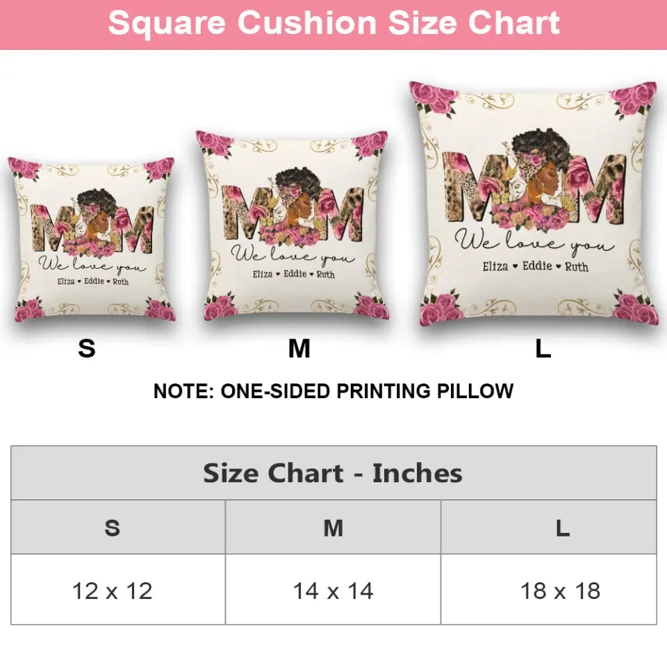 Black Mom Gift from Kids Square Pillow Personalized Names Floral Style