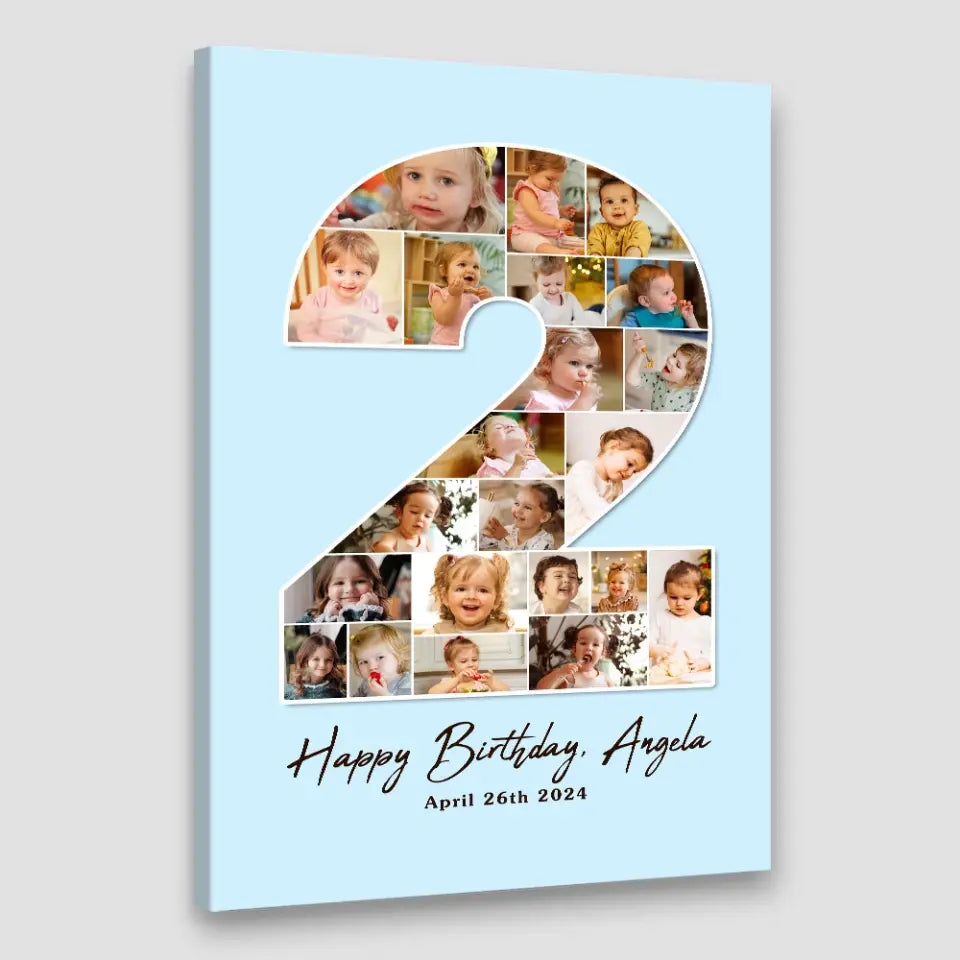2 Years Old Birthday Gift for Girls Boys Happy Birthday Wall Art Canvas Poster for Daughter Granddaughter Niece