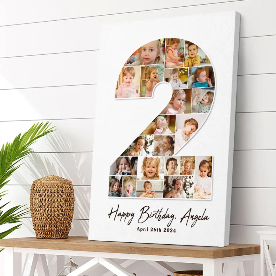 2 Years Old Birthday Gift for Girls Boys Happy Birthday Wall Art Canvas Poster for Daughter Granddaughter Niece