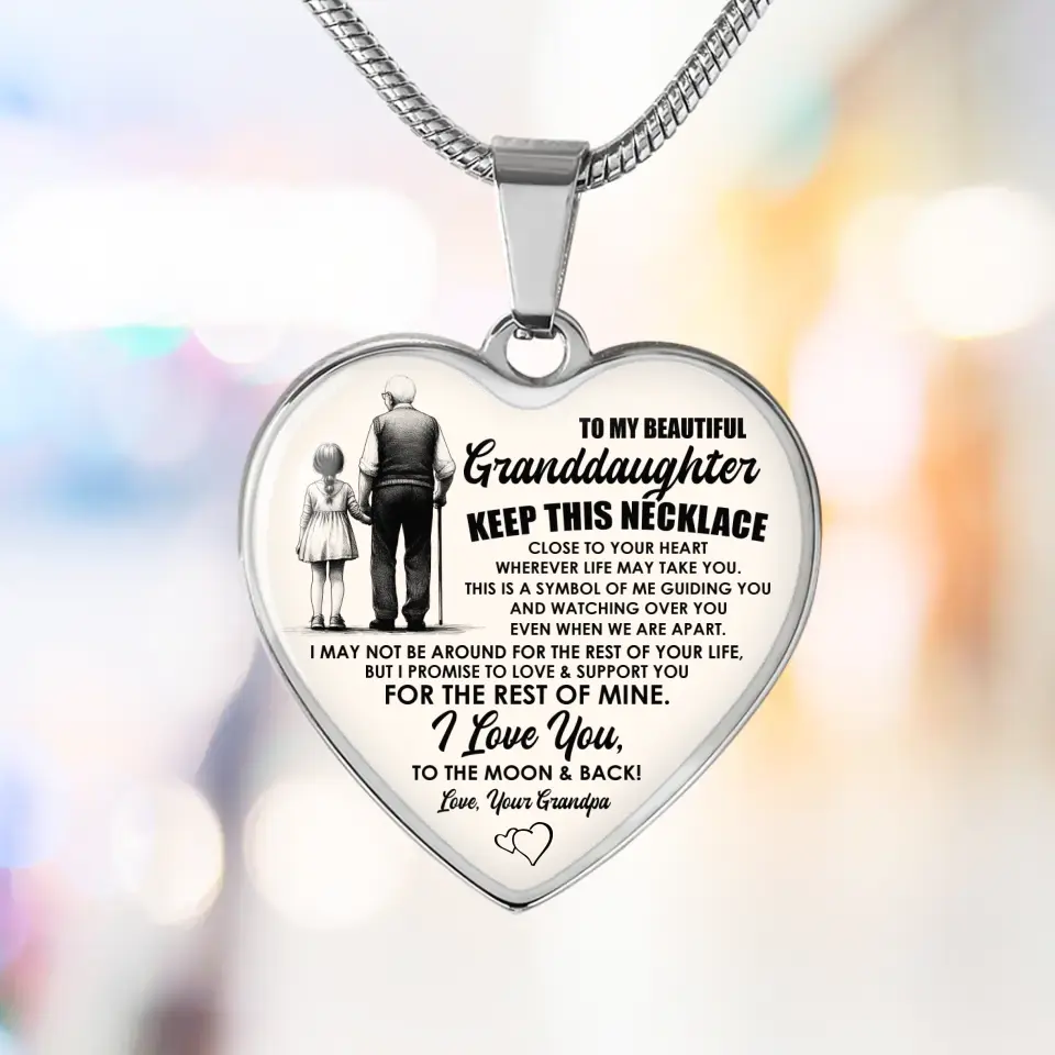 To My Beautiful Granddaughter Message from Grandma/Grandpa Meaningful Birthday Gift Heart Necklace