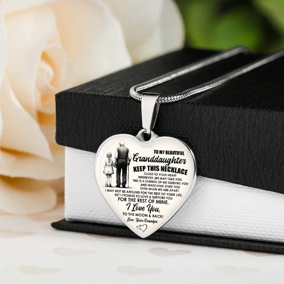 To My Beautiful Granddaughter Message from Grandma/Grandpa Meaningful Birthday Gift Heart Necklace
