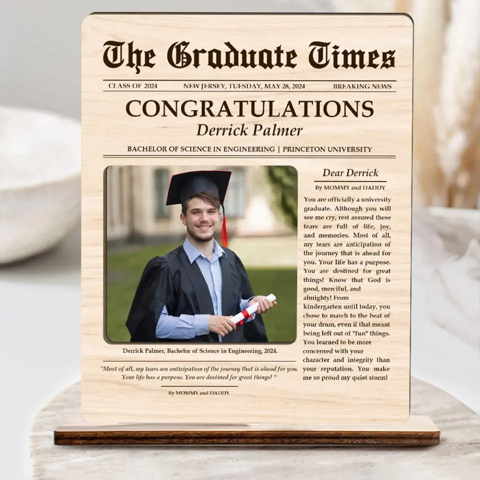 Breaking News Parody Graduate Wooden Plaque Graduation Gifts for Son Daughter Friends