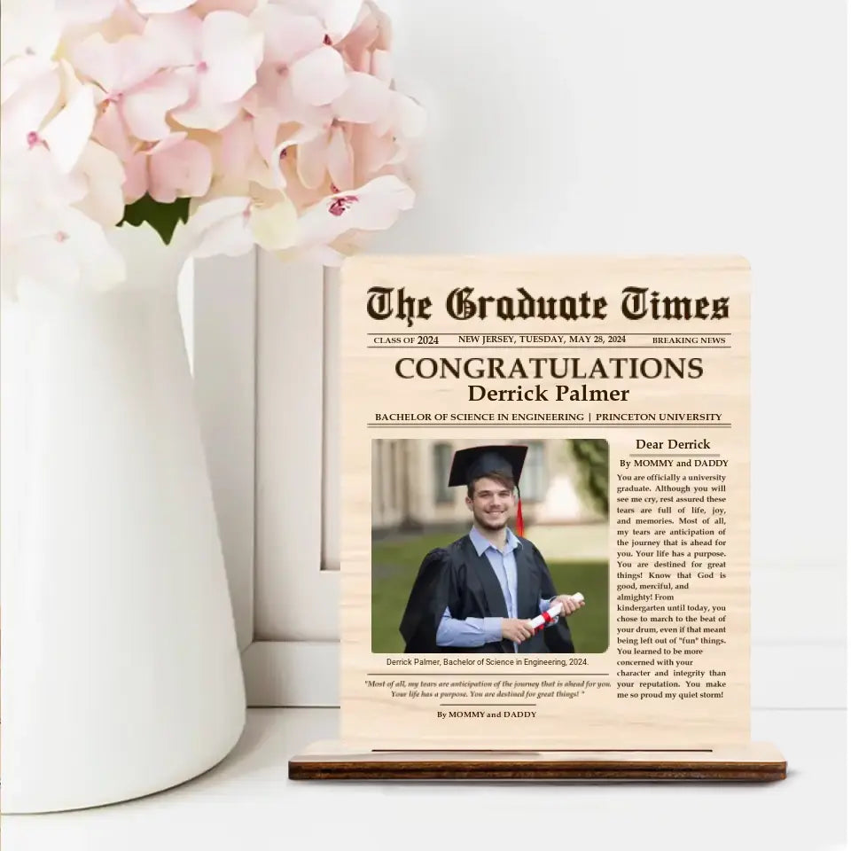 Breaking News Parody Graduate Wooden Plaque Graduation Gifts for Son Daughter Friends