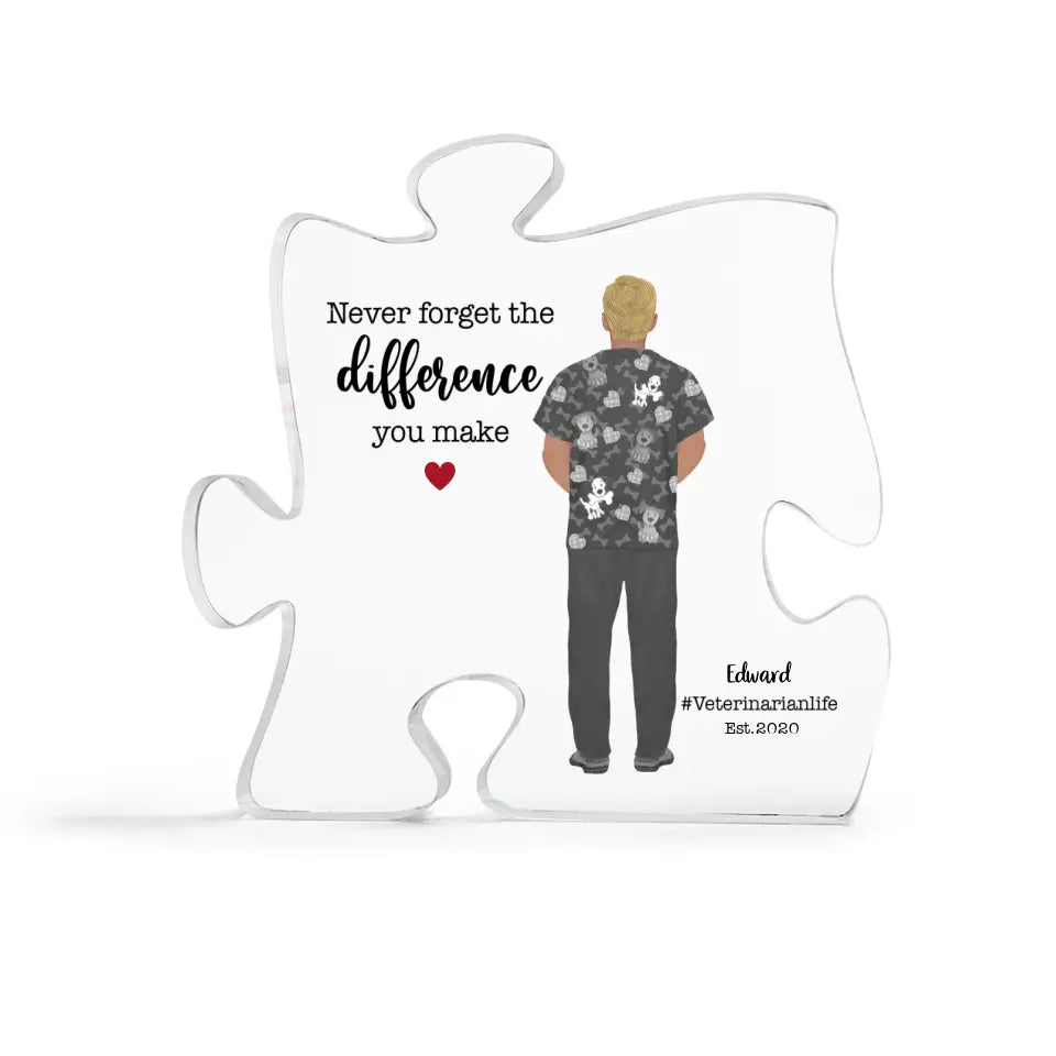 Thank You Gift for Veterinarian Never Forget The Difference You Make Puzzle Acrylic Plaque