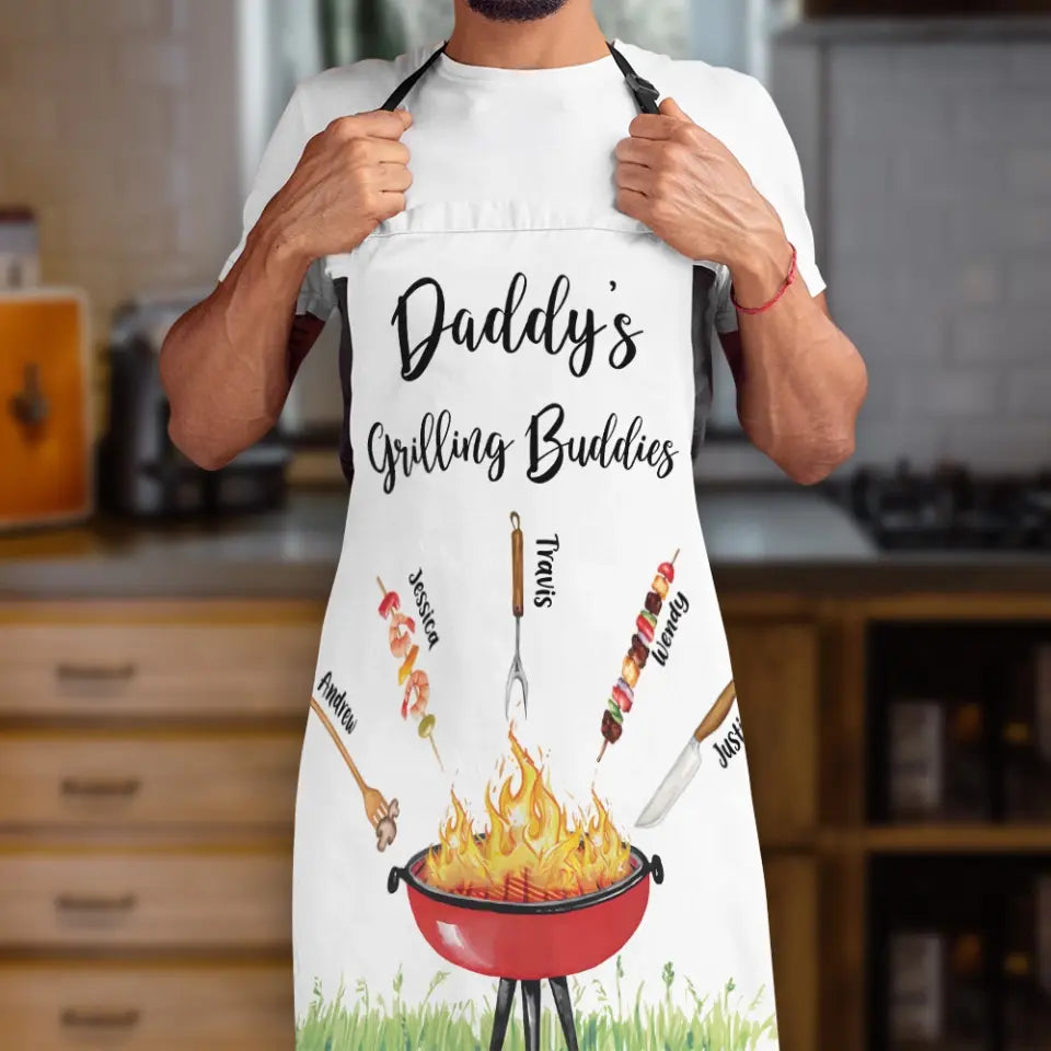 Daddy's Grilling Buddies Personalized Kid's Name Apron Birthday Father's Day Gift