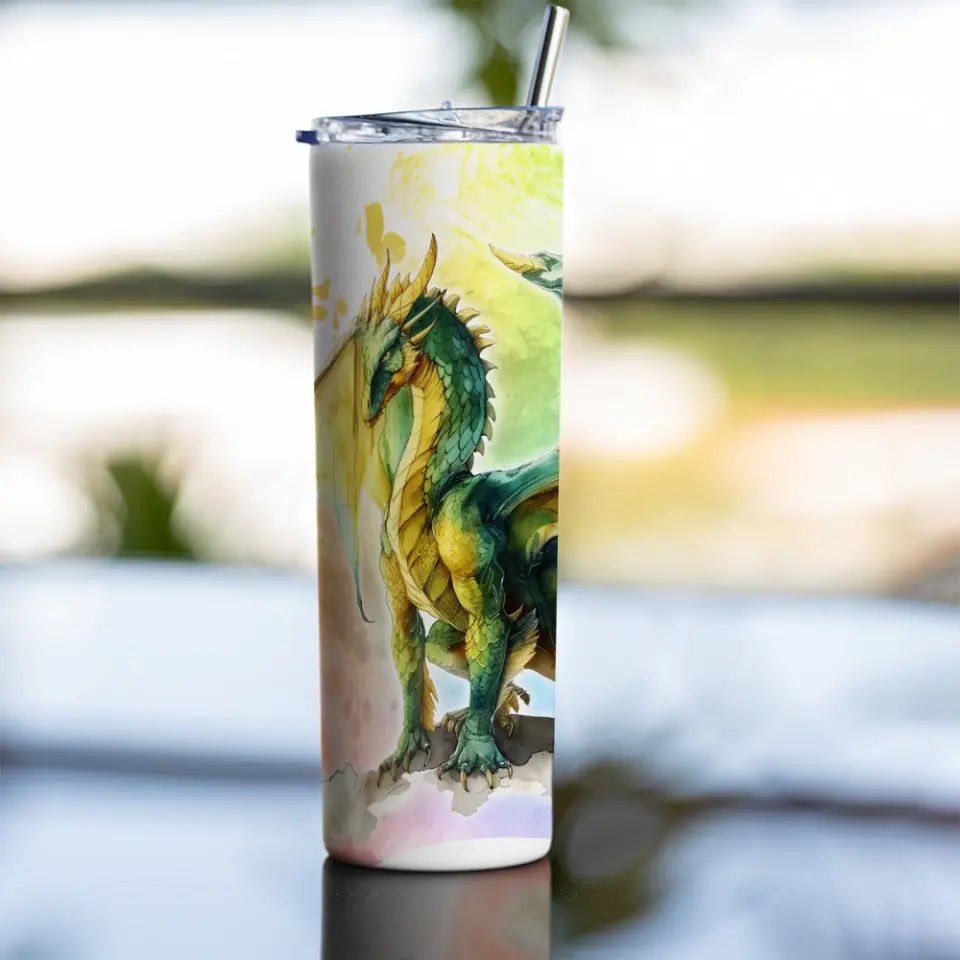Dragon Art with Name Personalized 20oz Skinny Tumbler for Kid Daughter Son Dragon Lovers