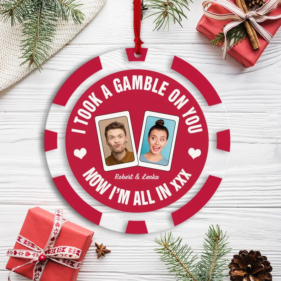 Funny Gambling Valentine Gift Personalized Couple Photo Acrylic Ornament for Gambler