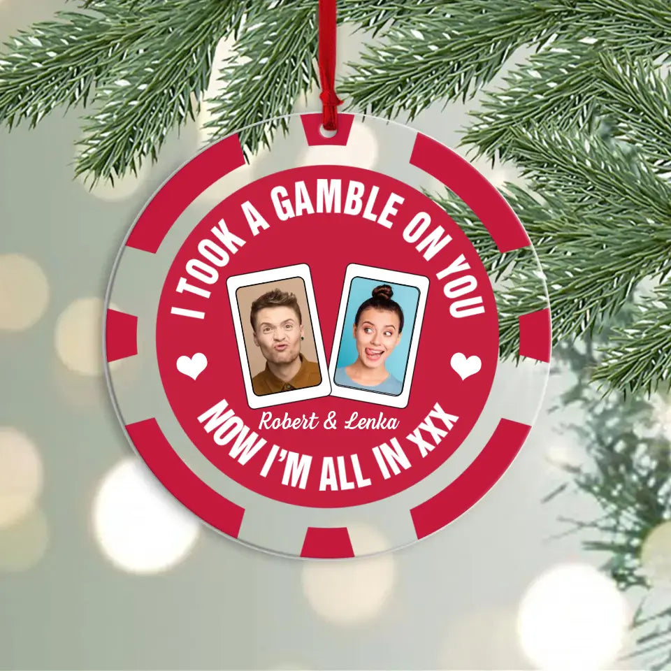 Funny Gambling Valentine Gift Personalized Couple Photo Acrylic Ornament for Gambler