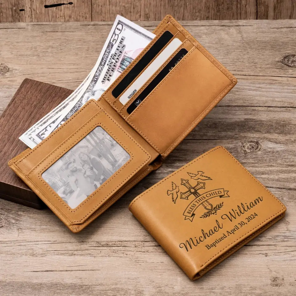 Bless This Child Engraved Leather Wallet
