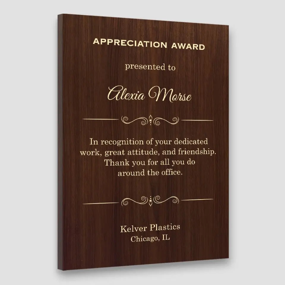 Appreciation Award Secretary Gift Personalized Canvas
