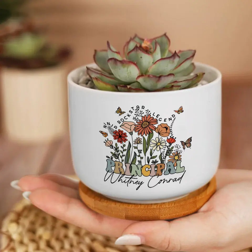 Ninja Rockstar Legend Principal - Ceramic Plant Pot - Appreciation, Thank You Gift for Principal