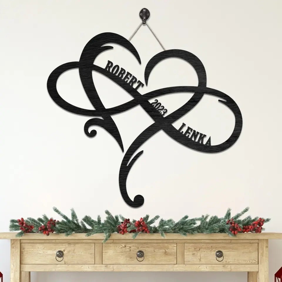 Anniversary Heart And Infinity Symbol - Housewarming Gifts - Custom Wooden Sign - Anniversary Gift For Couples