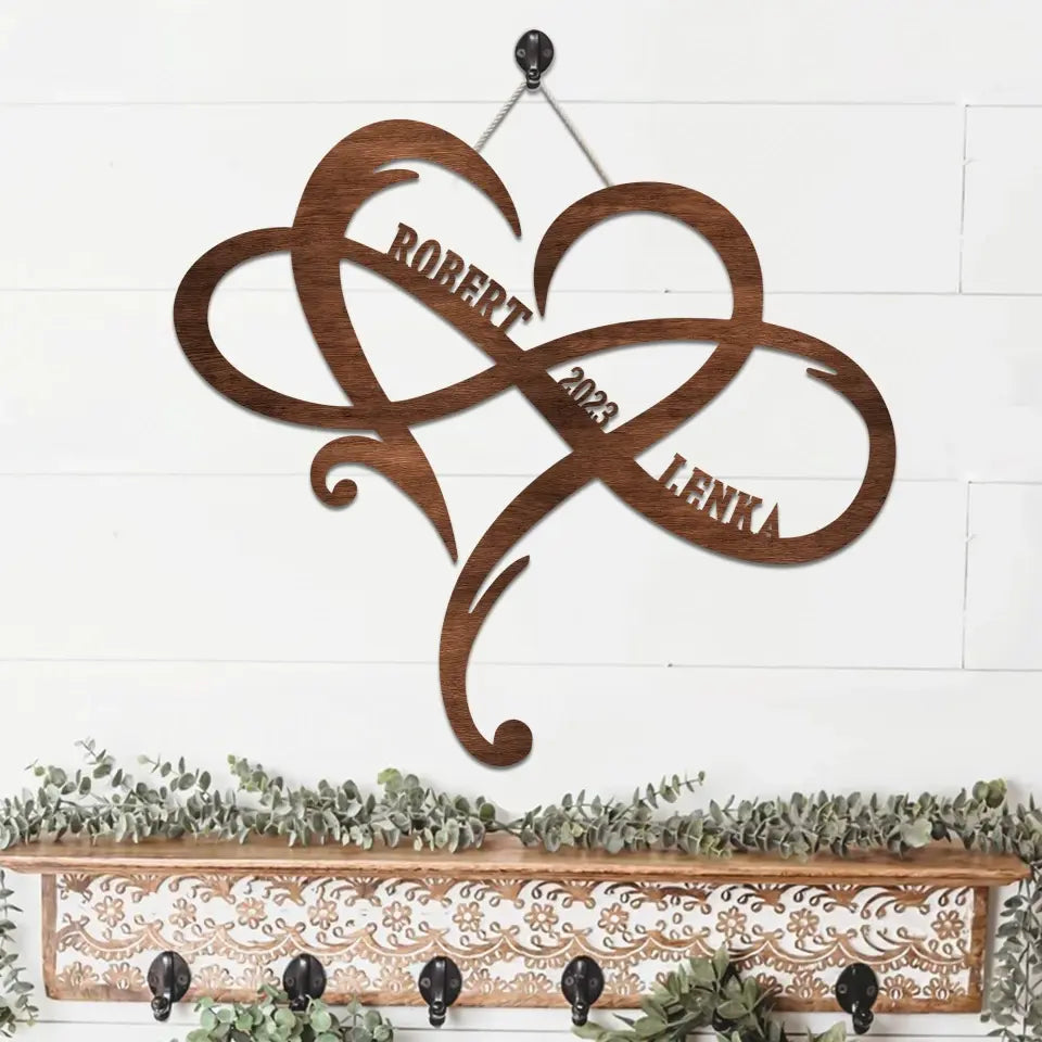 Anniversary Heart And Infinity Symbol - Housewarming Gifts - Custom Wooden Sign - Anniversary Gift For Couples