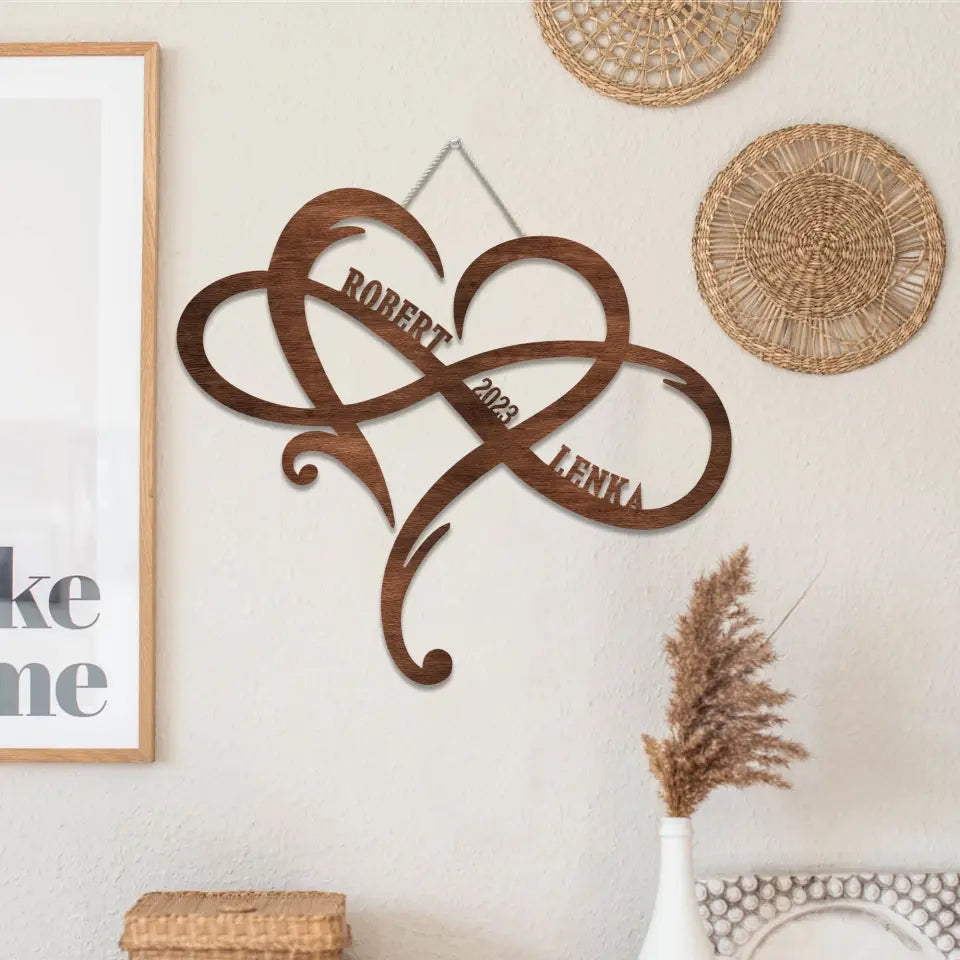 Anniversary Heart And Infinity Symbol - Housewarming Gifts - Custom Wooden Sign - Anniversary Gift For Couples