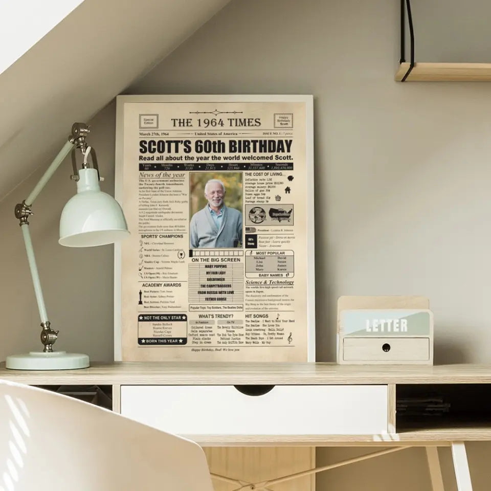 The 1964 Times Birthday Newspaper - Poster Canvas - Personalized Birthday Gift for Men Women