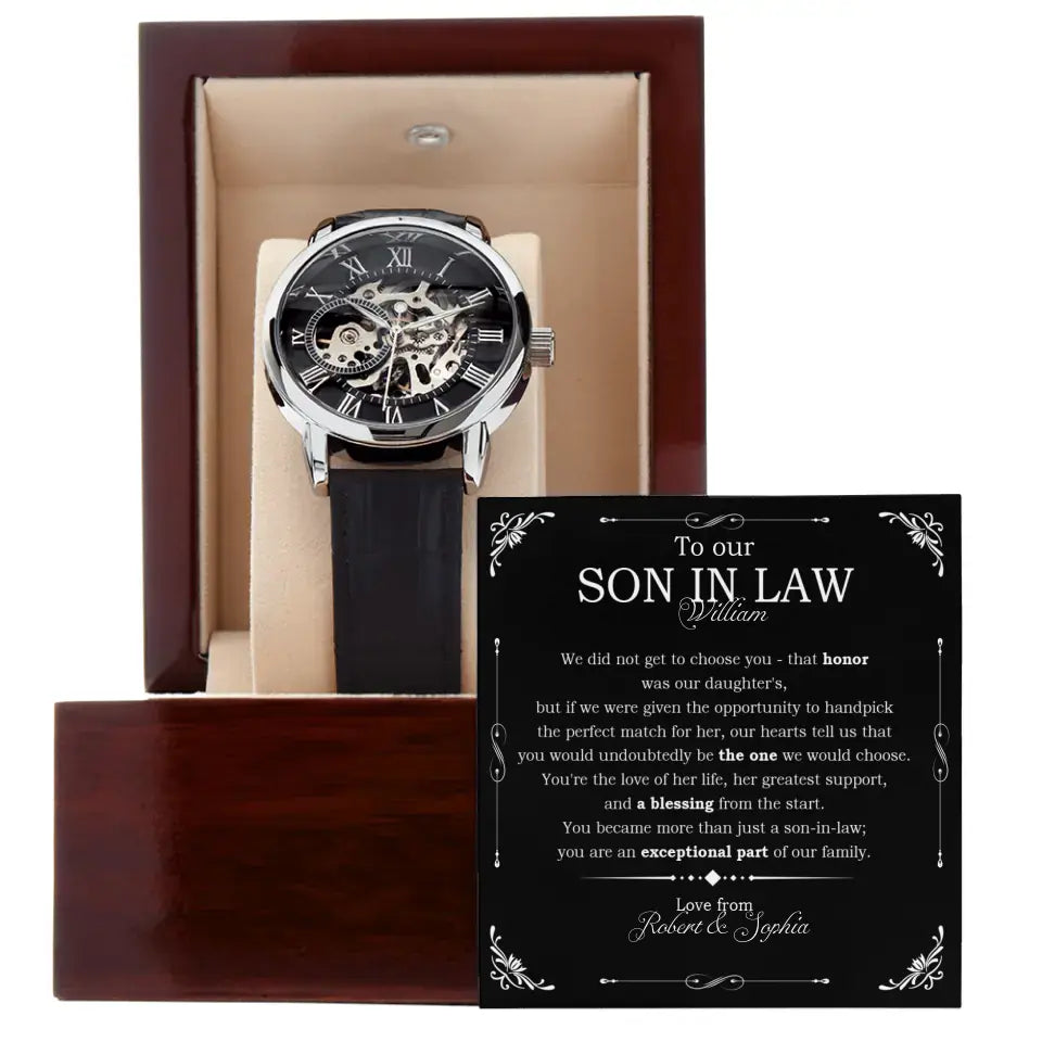 To Our Son In Law Personalized Men's Openwork Watch