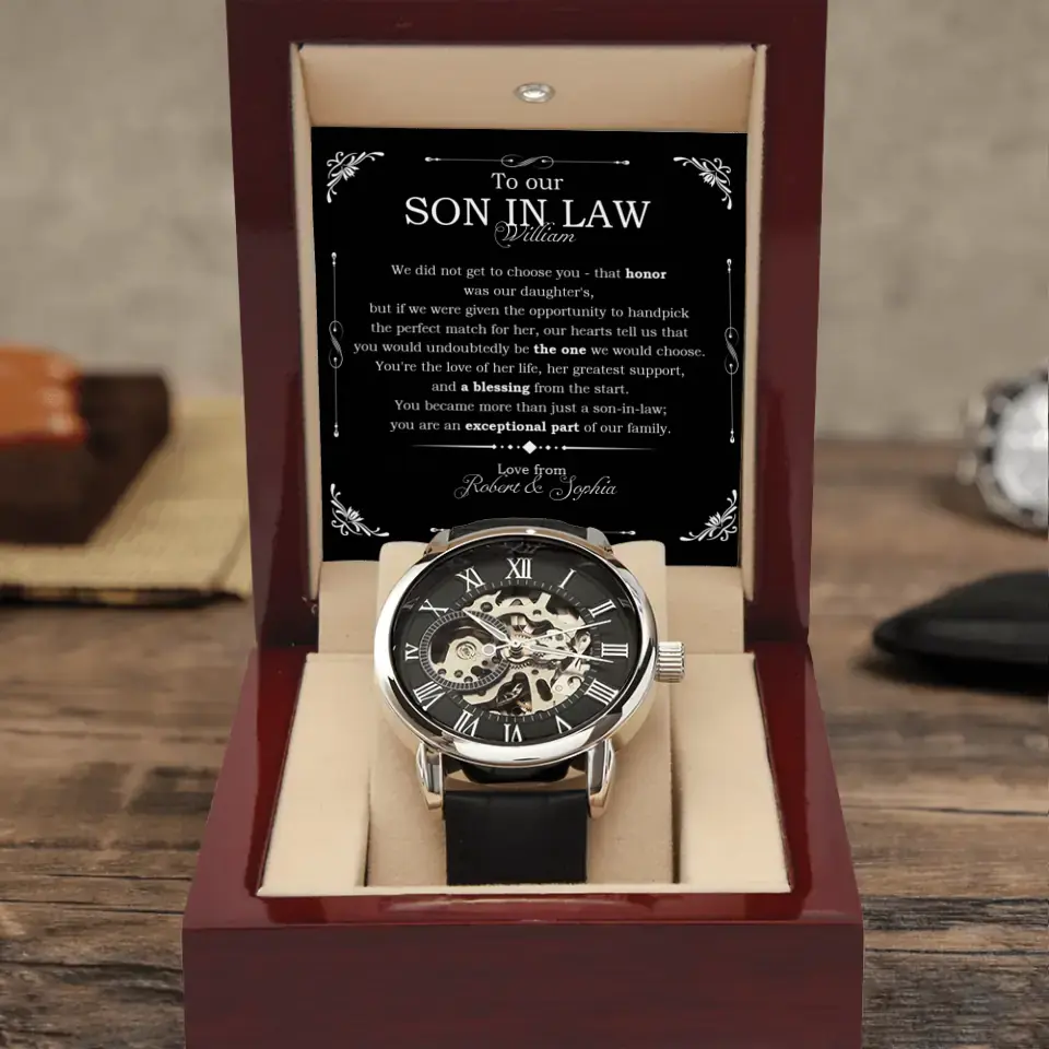 To Our Son In Law Personalized Men's Openwork Watch