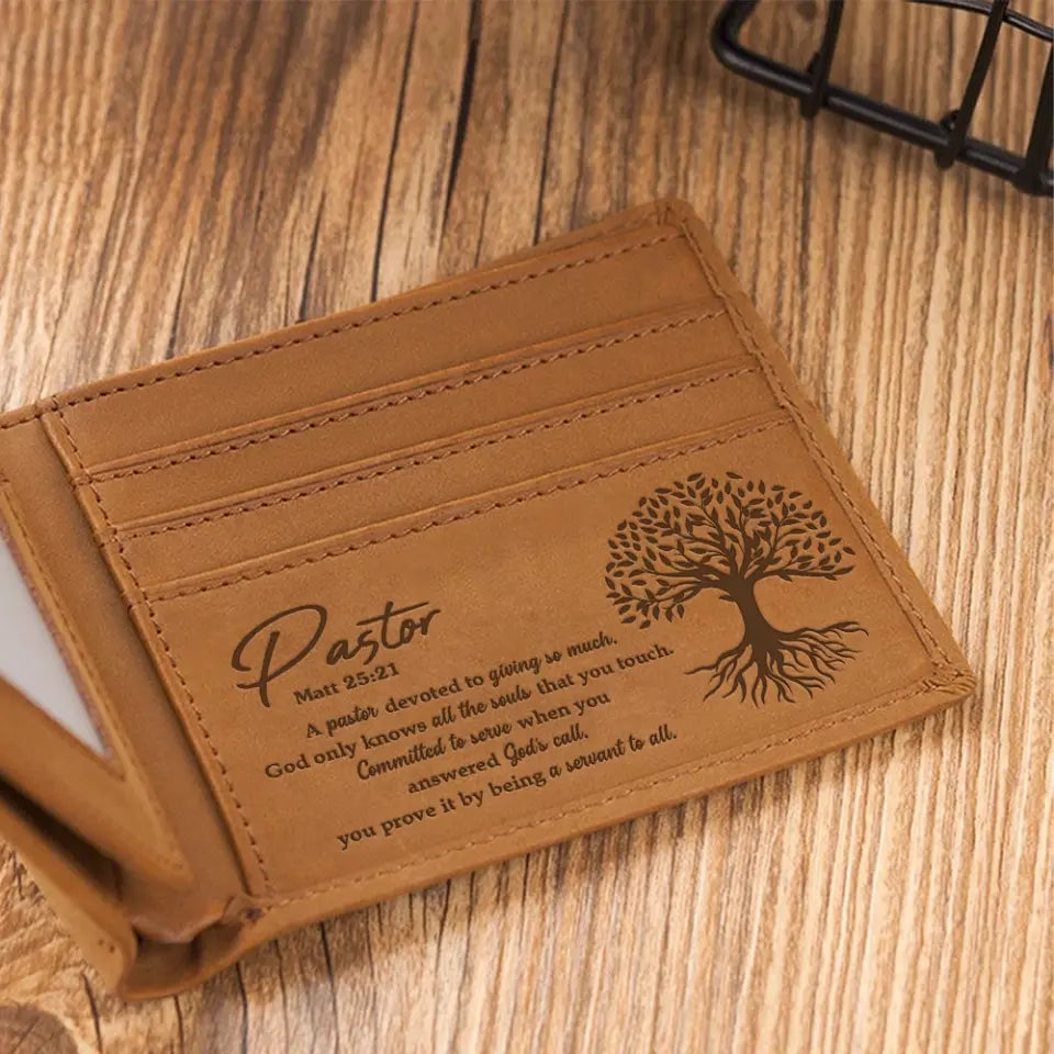 A Pastor Devoted To Giving So Much Engraved Leather Wallet
