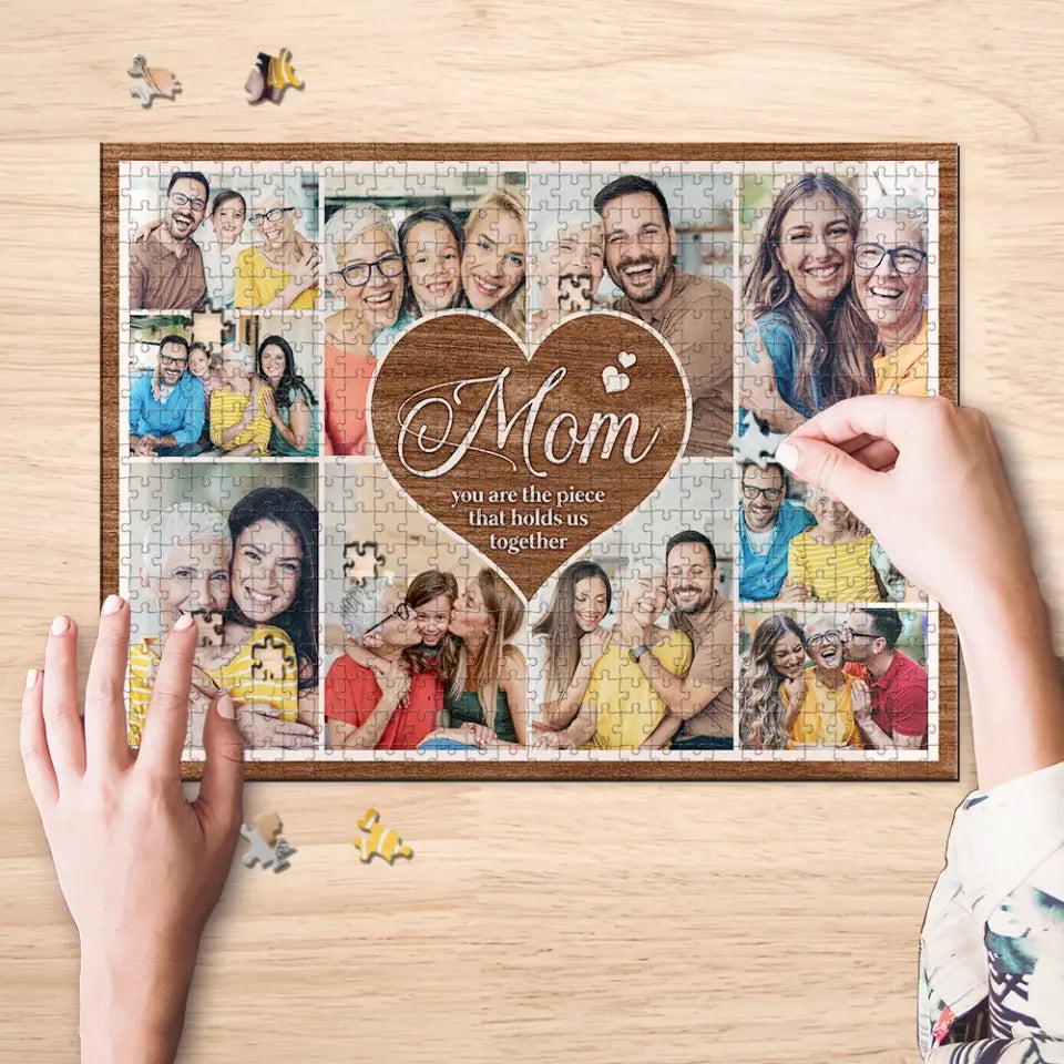 Mom Puzzle with Pictures - Holds Us Together - Custom Jigsaw Puzzles - Personalized Photo Puzzle - Birthday, Thanksgiving, Christmas Gifts for Mom