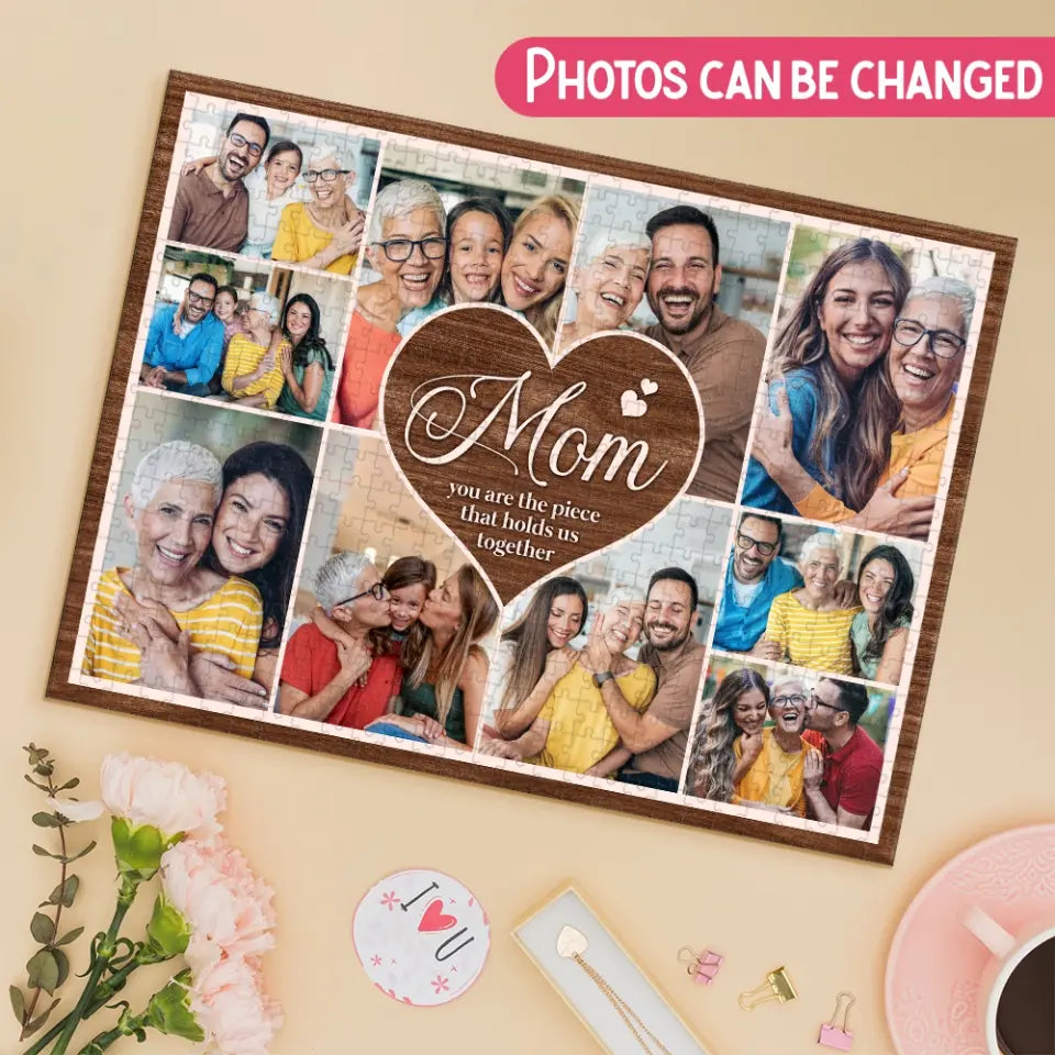 Mom Puzzle with Pictures - Holds Us Together - Custom Jigsaw Puzzles - Personalized Photo Puzzle - Birthday, Thanksgiving, Christmas Gifts for Mom