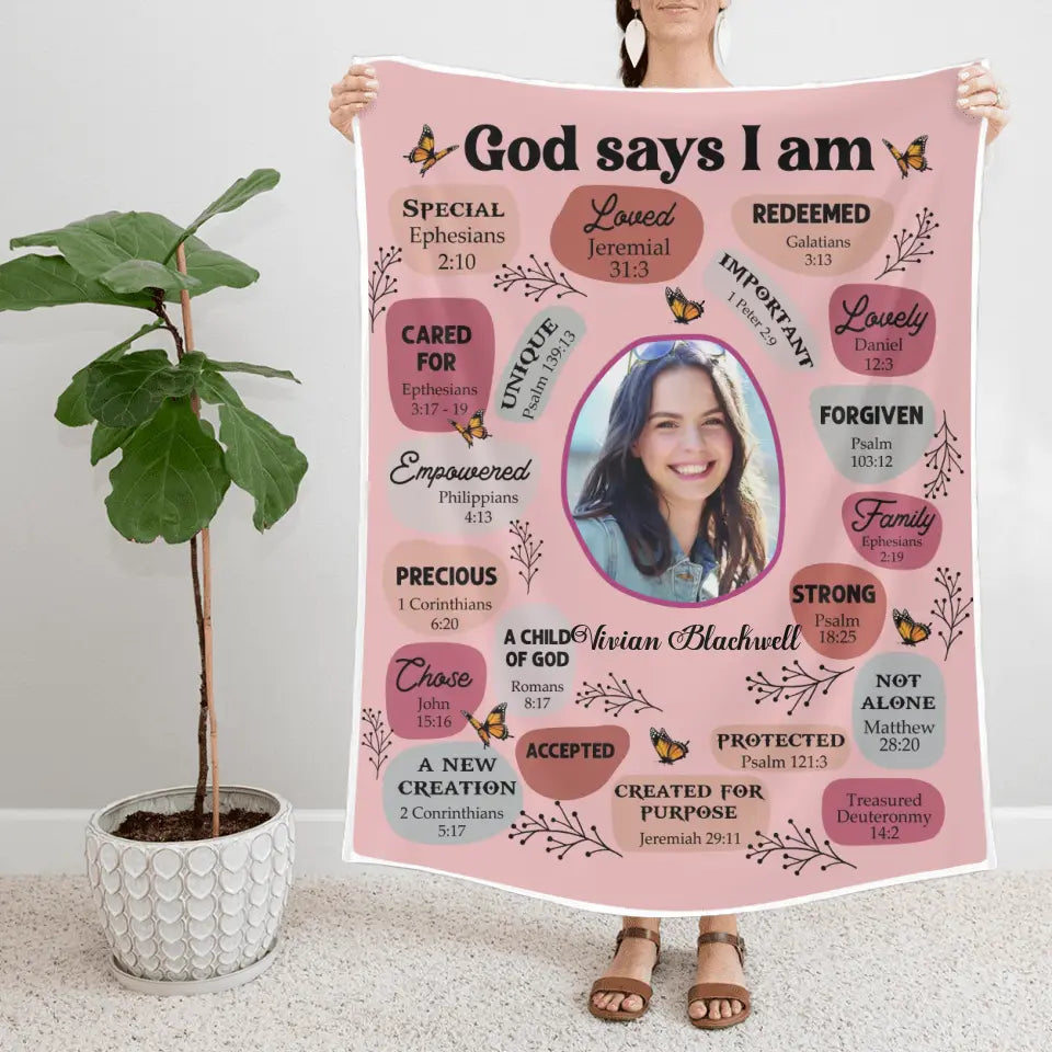 God Says I Am Personalized Fleece Blanket
