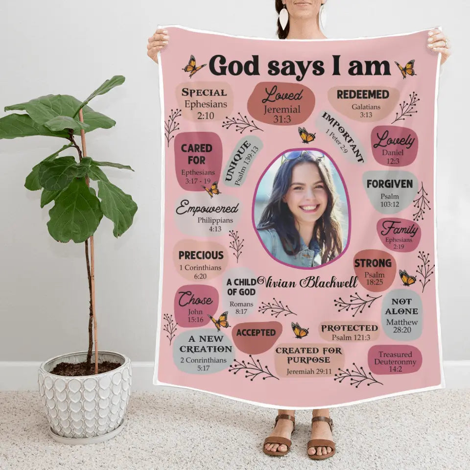 God Says I Am Personalized Fleece Blanket
