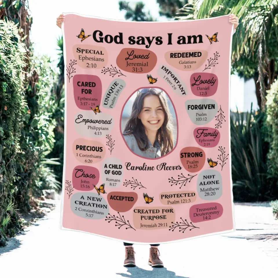God Says I Am Personalized Fleece Blanket