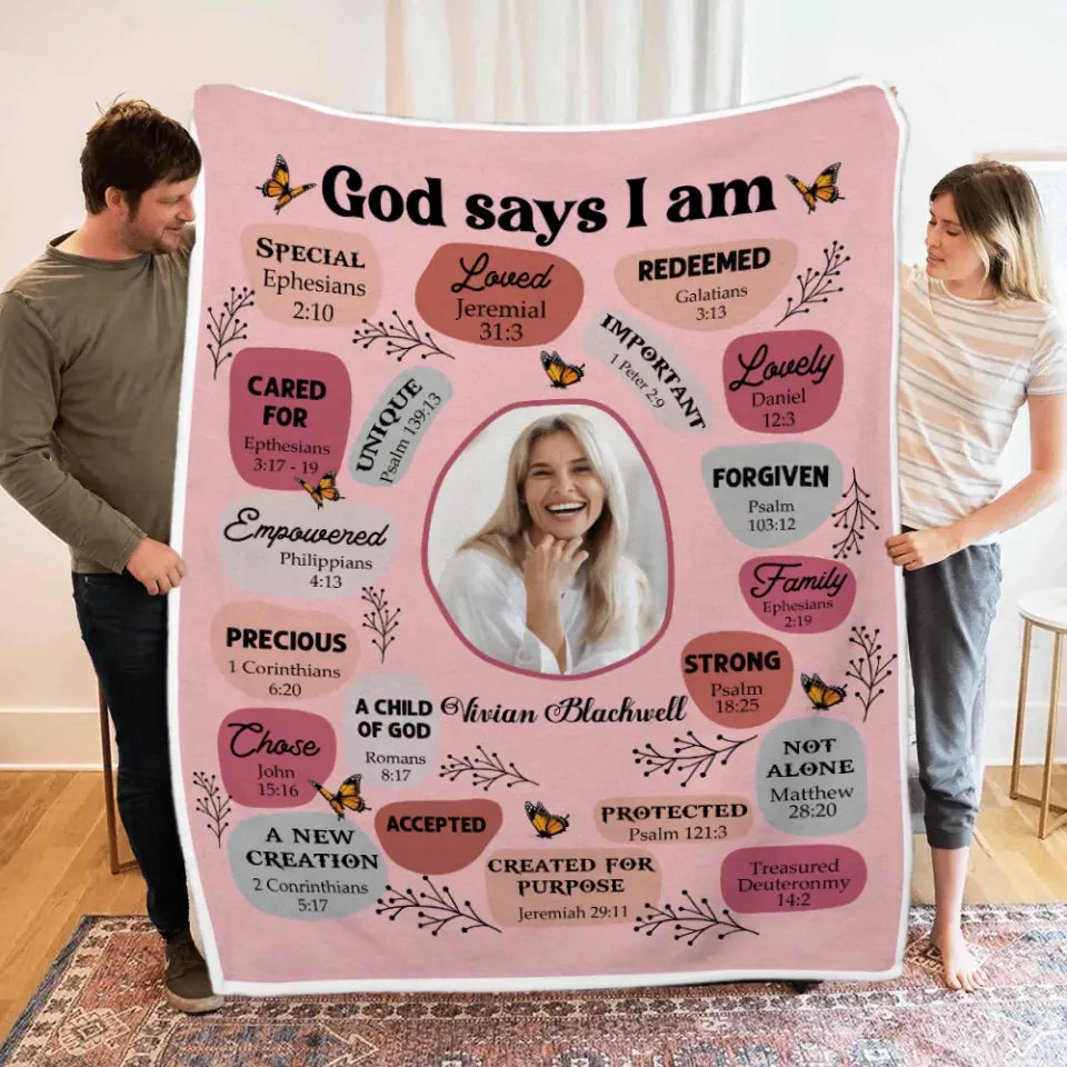 God Says I Am Personalized Fleece Blanket