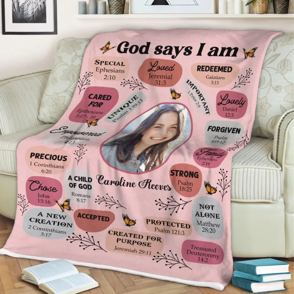 God Says I Am Personalized Fleece Blanket