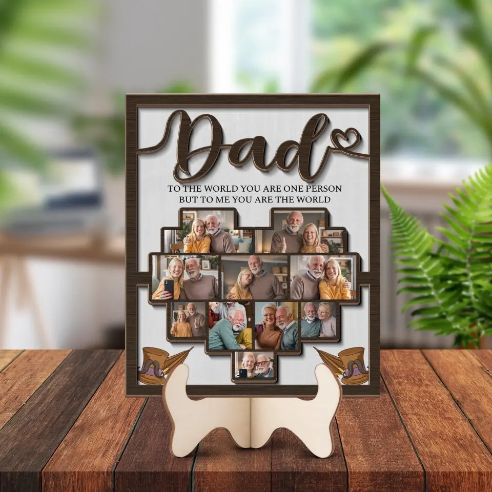 Mom Dad You Are The World Upload Photo Shape 2 Layer Wooden Sign