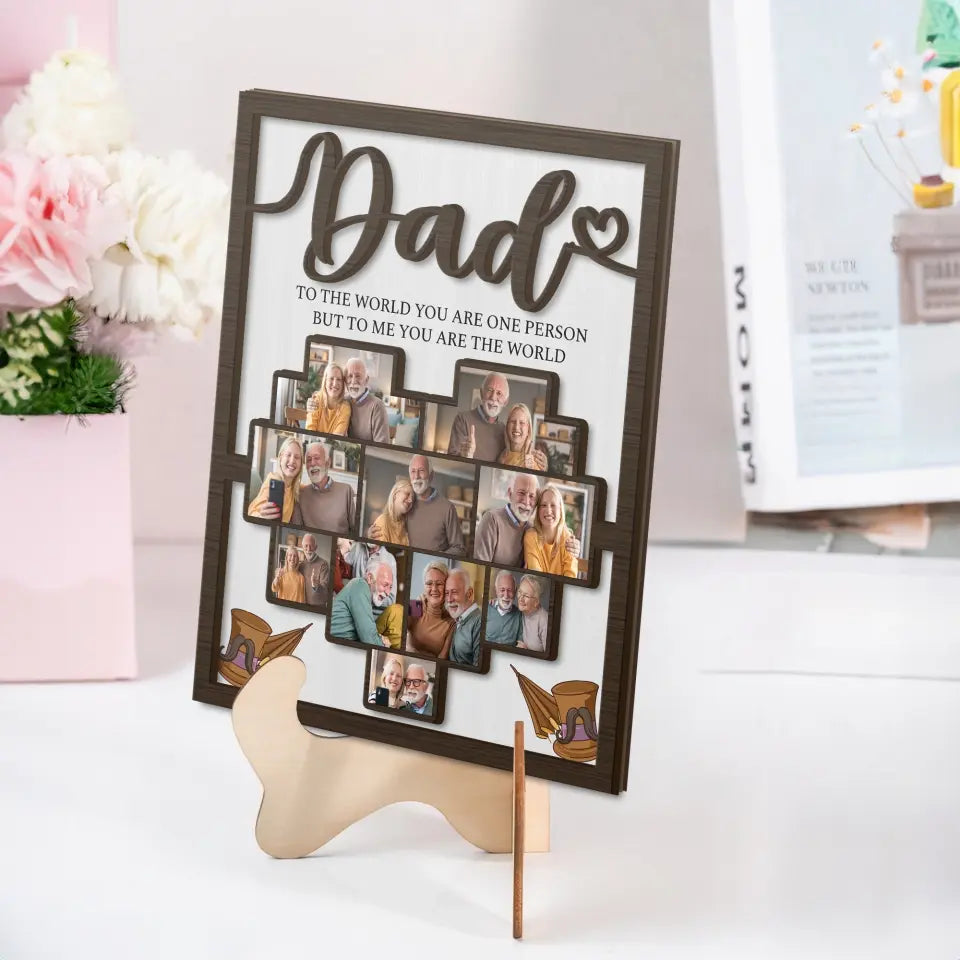 Mom Dad You Are The World Upload Photo Shape 2 Layer Wooden Sign